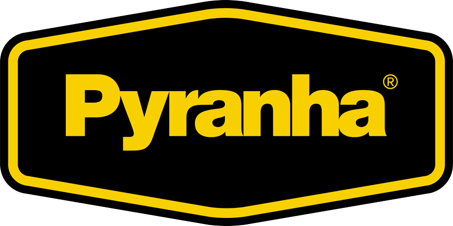 Pyranha logo with bold yellow lettering inside a black and yellow hexagonal badge.