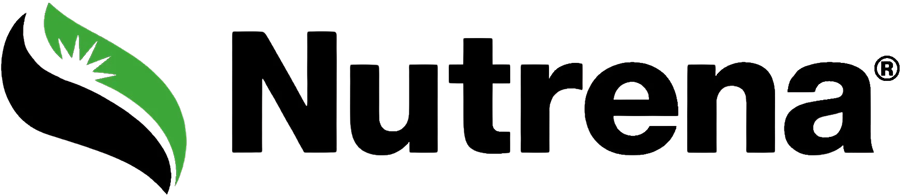 Nutrena logo with green leaf graphic and black lettering.