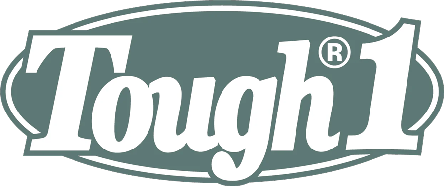 Tough 1 equestrian gear logo with white lettering on a green oval background.